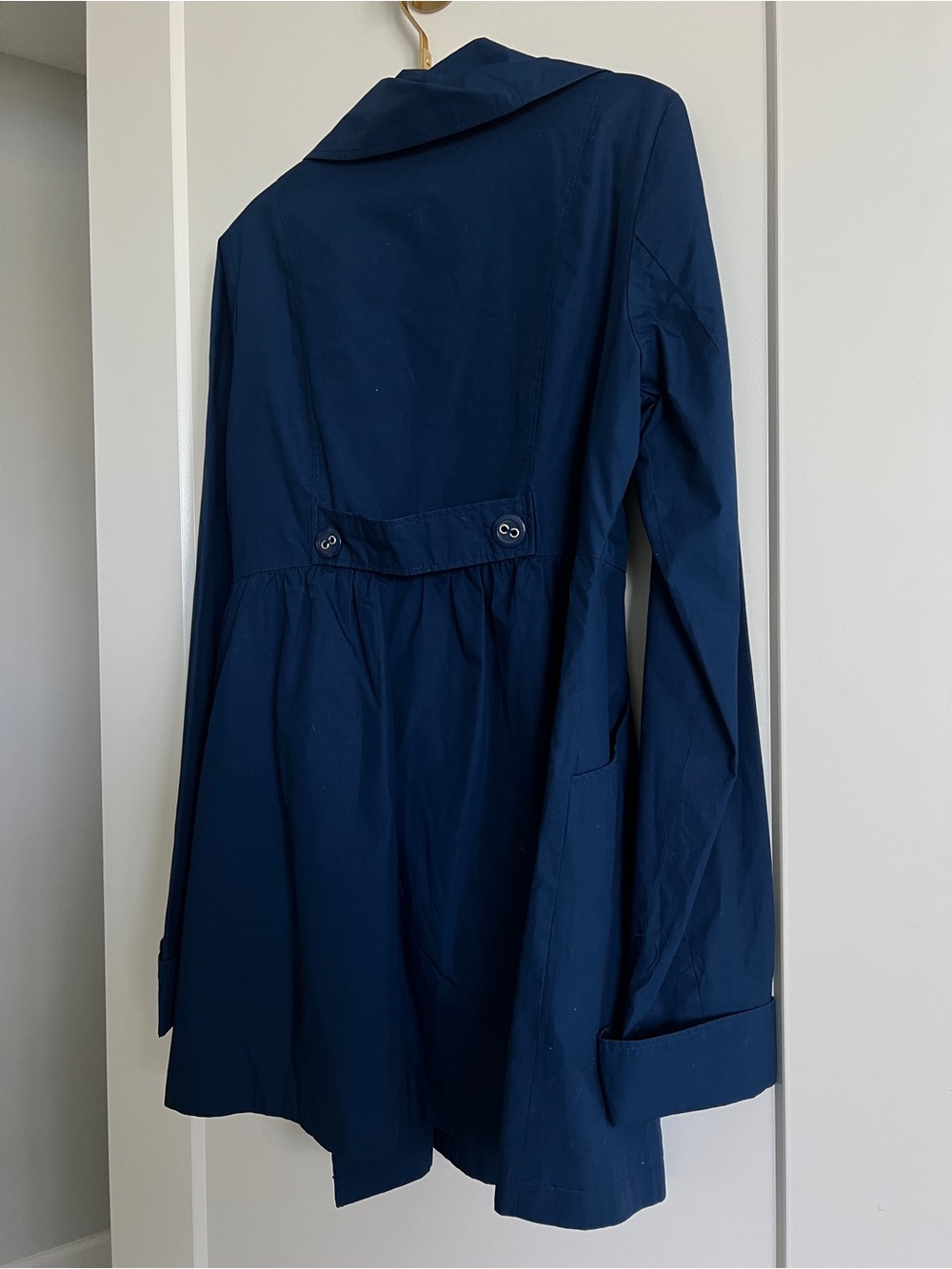 Anthropologie Tulle Royal Blue Double Breasted Cotton Trench Coat Jacket Large - Picture 13 of 16
